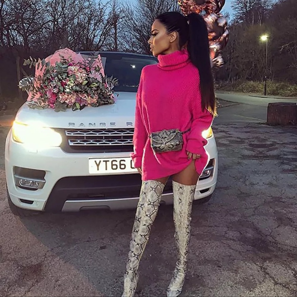 Neon pink sweater dress